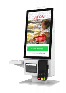 Касса самообслуживания АТОЛ КСО 3210 чёрная (21,5", J6412, SSD, 4/128GB), без Wi-Fi, без ОС, Mindeo, Ind., Кр. пин-пад, Кр. ФР.